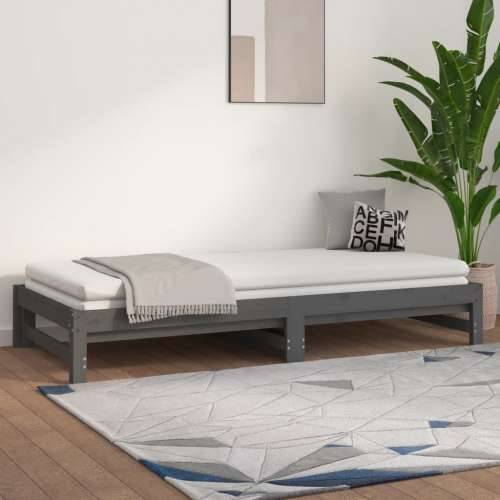 Dnevni ležaj na izvlačenje sivi 2x(90x200) cm masivna borovina - Siva 90 x 200 cm Cijena