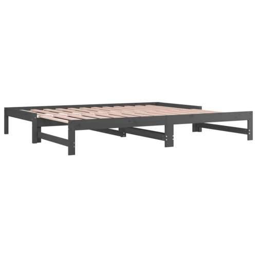 Dnevni ležaj na izvlačenje sivi 2x(90x200) cm masivna borovina - Siva 90 x 200 cm Cijena