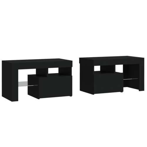 Noćni ormarići 2 kom s LED svjetlima crni 70 x 36,5 x 40 cm - Crna 1 Cijena