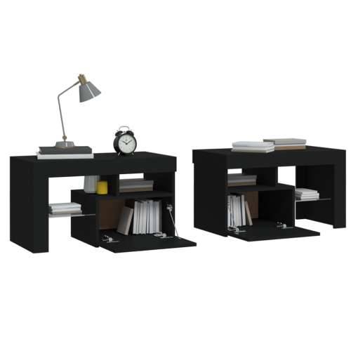 Noćni ormarići 2 kom s LED svjetlima crni 70 x 36,5 x 40 cm - Crna 1 Cijena