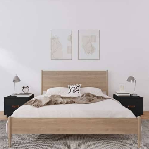 Noćni ormarići 2 kom crni 40 x 34 x 35 cm od masivne borovine - Crna 2 Cijena