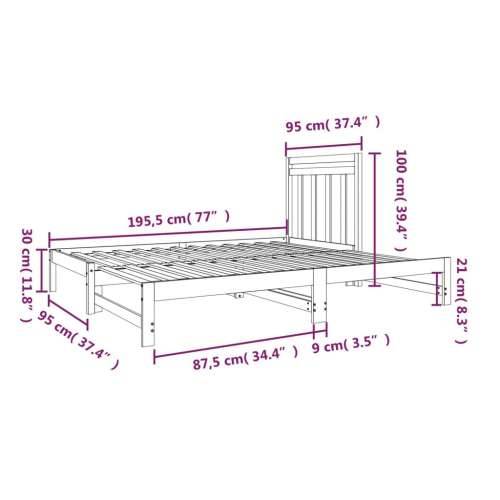Dnevni ležaj na izvlačenje bijeli 2x(90x190)cm masivna borovina - Bijela Cijena