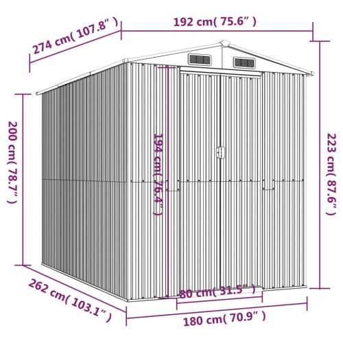 Vrtno spremište antracit 192x274x223 cm pocinčani čelik Cijena