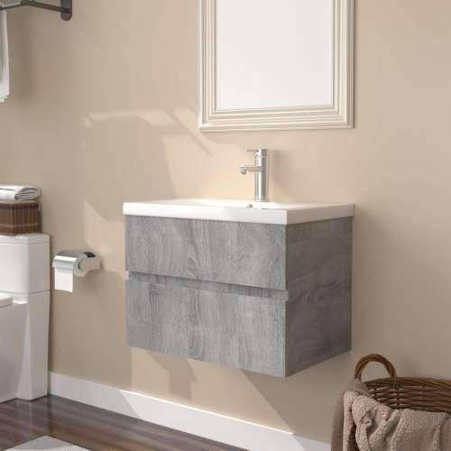 Ormarić s ugrađenim Lavabo - Umivaonikom boja sivog hrasta sonome drveni - Sivi hrast sonoma 60 x 38.5 x 45 cm 1 bez slavine i o Cijena