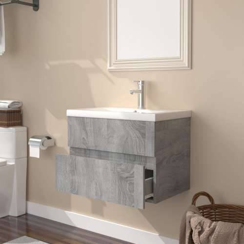 Ormarić s ugrađenim Lavabo - Umivaonikom boja sivog hrasta sonome drveni - Sivi hrast sonoma 60 x 38.5 x 45 cm 1 bez slavine i o Cijena