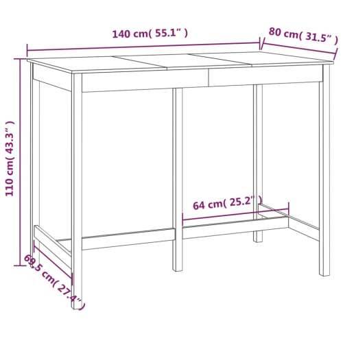 Barski stol bijeli 140 x 80 x 110 cm od masivne borovine Cijena