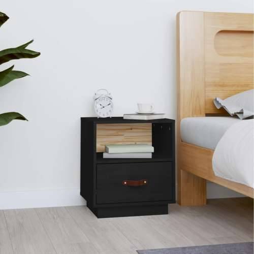 Noćni ormarić crni 40 x 34 x 45 cm od masivne borovine - Crna 1 Cijena