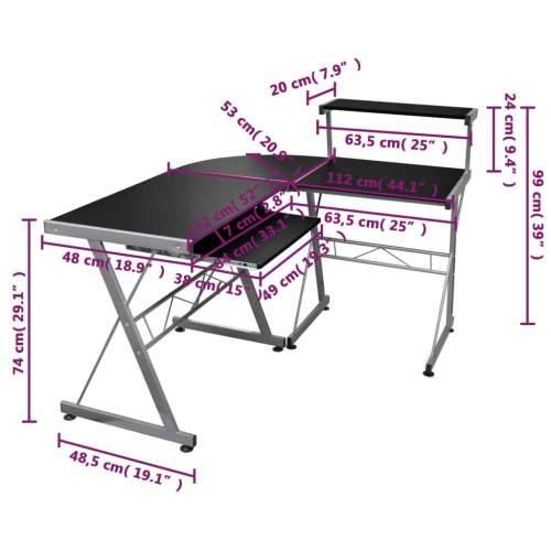 Kutni stol za računalo crni 132 x 112 x 99 cm konstruirano drvo - Crna 132 x 112 x 99 cm Cijena