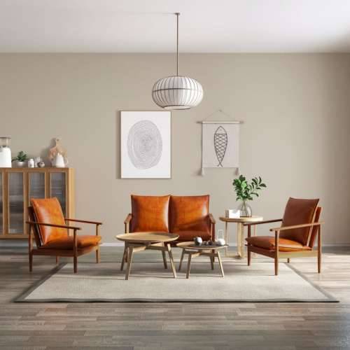 3-dijelni set sofa od prave kože i masivnog drva bagrema smeđi Cijena