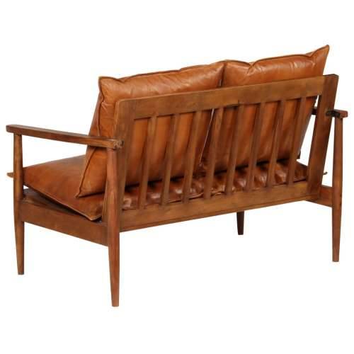 3-dijelni set sofa od prave kože i masivnog drva bagrema smeđi Cijena