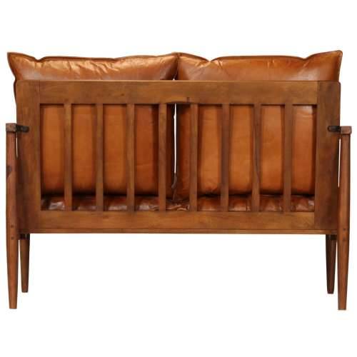 3-dijelni set sofa od prave kože i masivnog drva bagrema smeđi Cijena