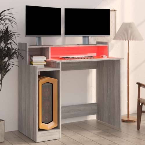 Radni stol s LED svjetlima siva boja hrasta 97x45x90 cm drveni - Sivi hrast sonoma Cijena
