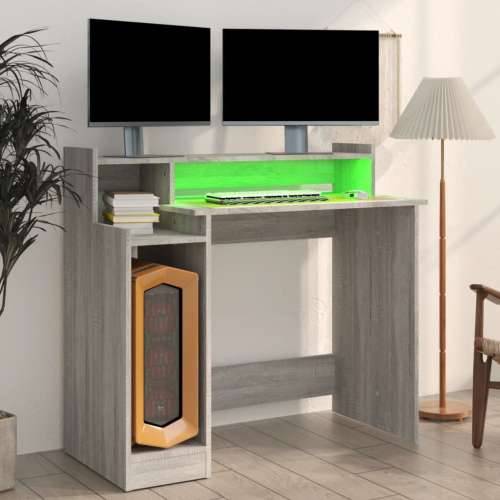 Radni stol s LED svjetlima siva boja hrasta 97x45x90 cm drveni - Sivi hrast sonoma Cijena