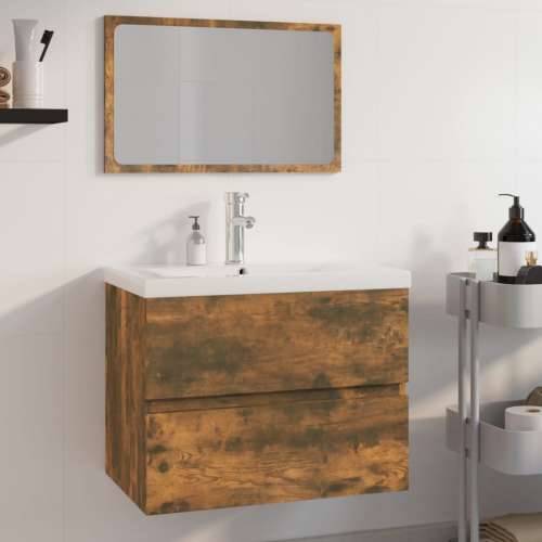 Set kupaonskog namještaja boja hrasta konstruirano drvo - Dimljeni hrast 60 x 38.5 x 45 cm Sa slavinom 1 Cijena