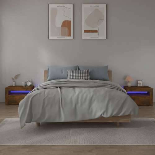 Noćni ormarići 2 kom s LED svjetlima boja hrasta 60x35x40 cm - Dimljeni hrast 2 Cijena