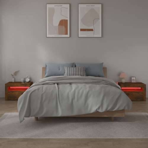 Noćni ormarići 2 kom s LED svjetlima boja hrasta 60x35x40 cm - Dimljeni hrast 2 Cijena