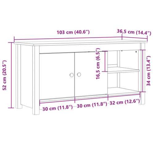 TV ormarić boja meda 103 x 36,5 x 52 cm od masivne borovine - boja meda 1 Cijena