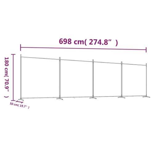 Sobna pregrada s 4 panela bijela 698x180 cm od tkanine Cijena