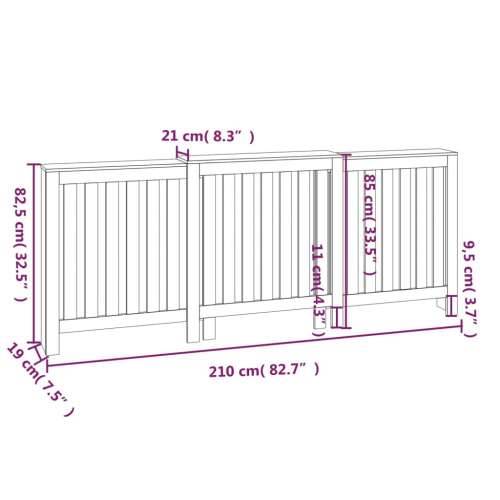 Maska za radijator - Pokrov za radijator 210x21x85 cm od masivne borovine - Prirodna 210 x 21 x 85 cm 1 Cijena