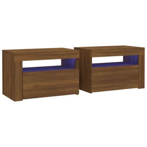 Noćni ormarići 2 kom s LED svjetlima boja hrasta 60x35x40 cm - Smeđi hrast 2 Cijena