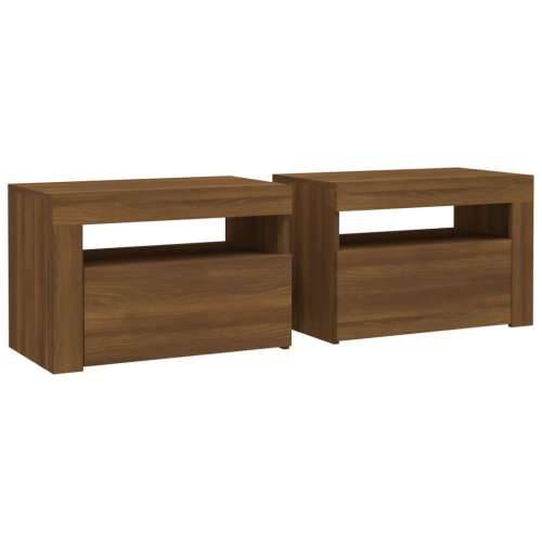 Noćni ormarići 2 kom s LED svjetlima boja hrasta 60x35x40 cm - Smeđi hrast 2 Cijena