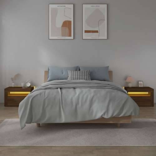 Noćni ormarići 2 kom s LED svjetlima boja hrasta 60x35x40 cm - Smeđi hrast 2 Cijena