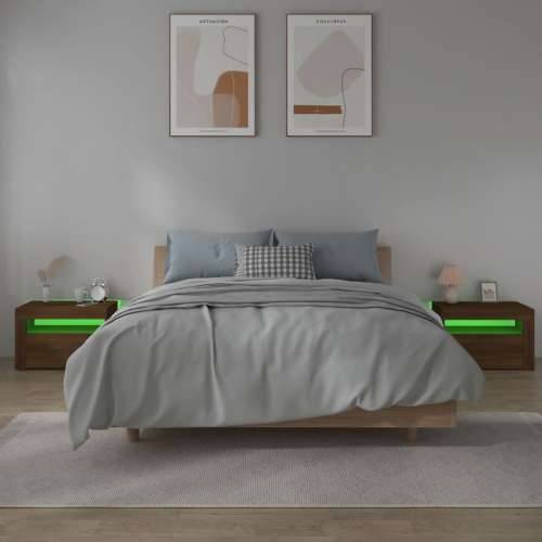 Noćni ormarići 2 kom s LED svjetlima boja hrasta 60x35x40 cm - Smeđi hrast 2 Cijena