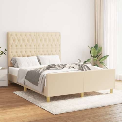 Okvir za krevet bez madraca krem 140 x 190 cm od tkanine - Krema 140 x 190 cm Dizajn s gumbima Cijena