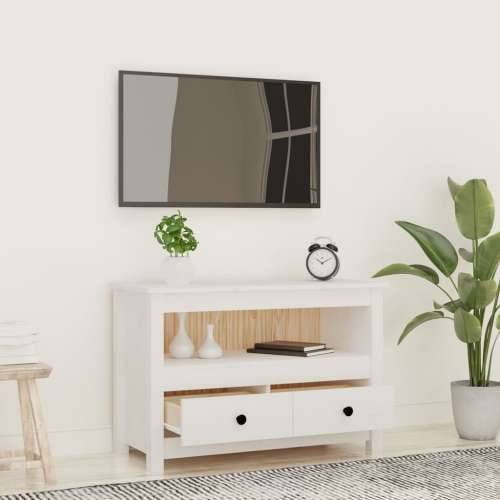 TV ormarić bijeli 79 x 35 x 52 cm od masivne borovine - Bijela 1 Cijena