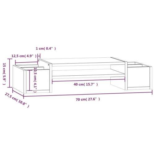 Stalak za monitor 70 x 27,5 x 15 cm od masivne borovine - Prirodna 70 x 27.5 x 15 cm Cijena
