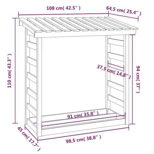 Stalak za drva za ogrjev 108x64,5x110 cm od masivne borovine Cijena