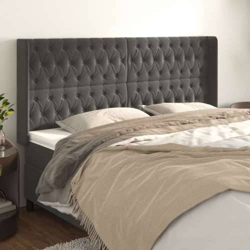 Uzglavlje s ušima tamnosivo 203x16x118/128 cm baršunasto - Tamno siva 203 x 16 x 118/128 cm 1 Cijena