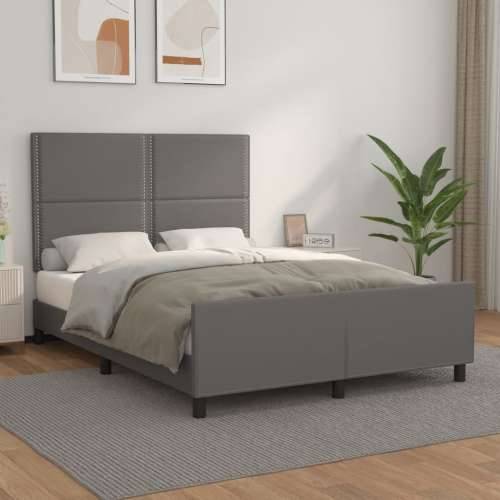 Okvir za krevet s uzglavljem sivi 140x190 cm od umjetne kože - Siva 140 x 190 cm Obično s čavlima Cijena