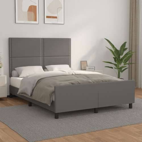 Okvir za krevet s uzglavljem sivi 140x200 cm od umjetne kože - Siva 140 x 200 cm Obično s čavlima Cijena