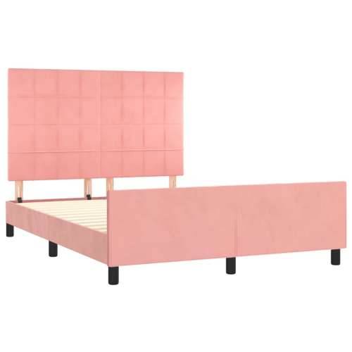 Okvir za krevet s uzglavljem ružičasti 140x200 cm baršunasti - Ružičasta 140 x 200 cm Blok s kvadratima Cijena