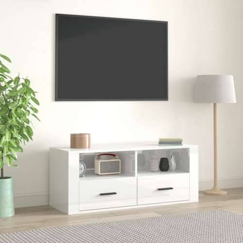 TV ormarić sjajni bijeli 100 x 35 x 40 cm od konstruiranog drva - Visoko sjajno bijela 1 Cijena