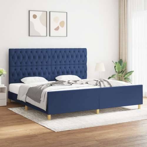 Okvir za krevet s uzglavljem plavi 200 x 200 cm od tkanine - Plava 200 x 200 cm Dizajn s gumbima Cijena