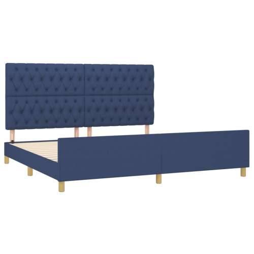 Okvir za krevet s uzglavljem plavi 200 x 200 cm od tkanine - Plava 200 x 200 cm Dizajn s gumbima Cijena