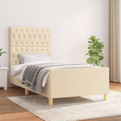 Okvir za krevet bez madraca krem 90x190cm od tkanine - Krema 90 x 190 cm Dizajn s gumbima Cijena
