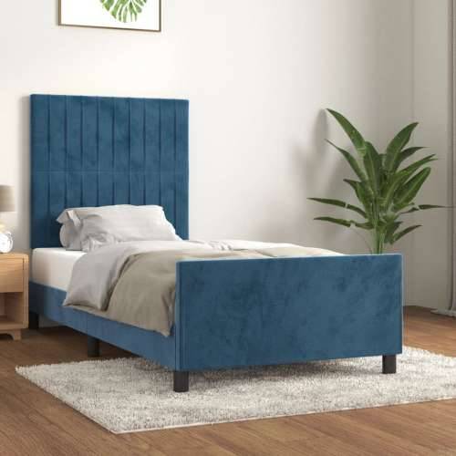 Okvir za krevet bez madraca tamnoplavi 90x190 cm baršunasti - Tamno plava 90 x 190 cm Okomite pruge Cijena