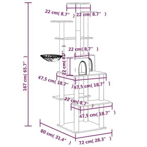 Penjalica za mačke - Kuća za mačke - Grebalica sa stupovima za grebanje svjetlosiva 167 cm - Svjetlosiva Cijena