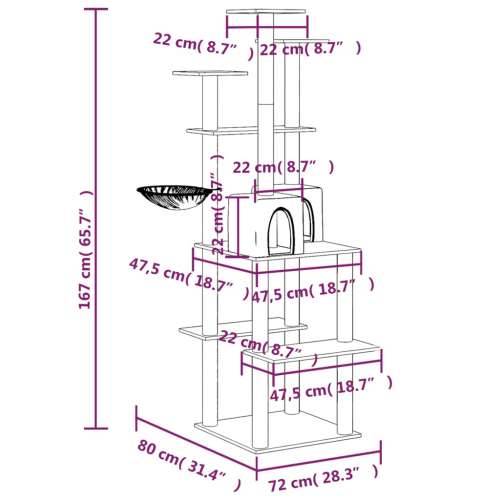 Penjalica za mačke - Kuća za mačke - Grebalica sa stupovima za grebanje tamnosiva 167 cm - Tamno siva Cijena