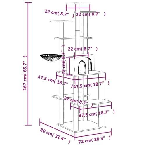 Penjalica za mačke sa stupovima za grebanje tamnosiva 167 cm Cijena