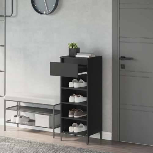 Stalak za cipele crni 40 x 36 x 105 cm od konstruiranog drva - Crna 1 Cijena