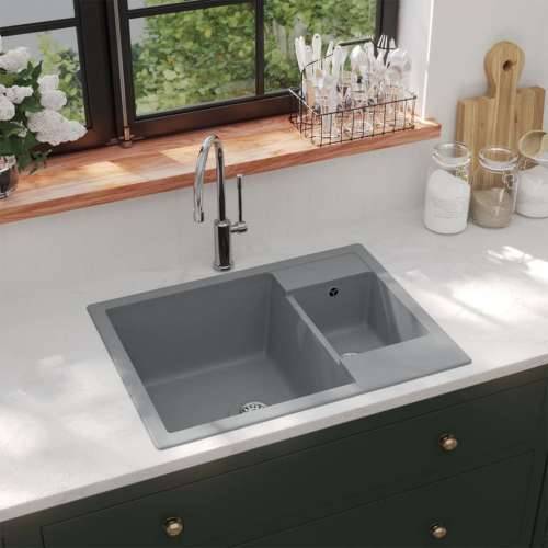 Kuhinjski sudoper s dvije kadice sivi granitni Cijena