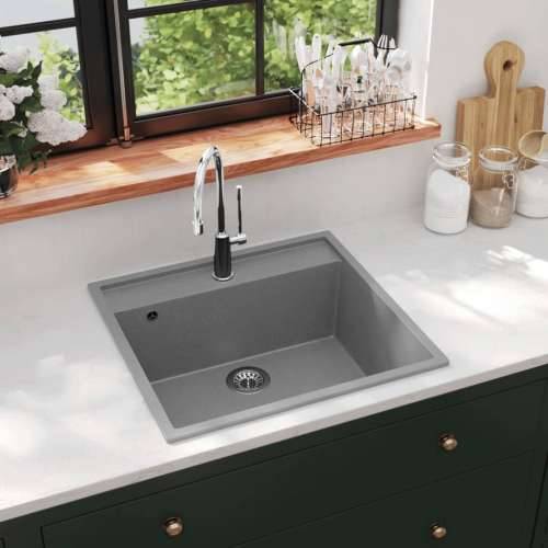 Kuhinjski sudoper s otvorom protiv prelijevanja sivi granitni Cijena