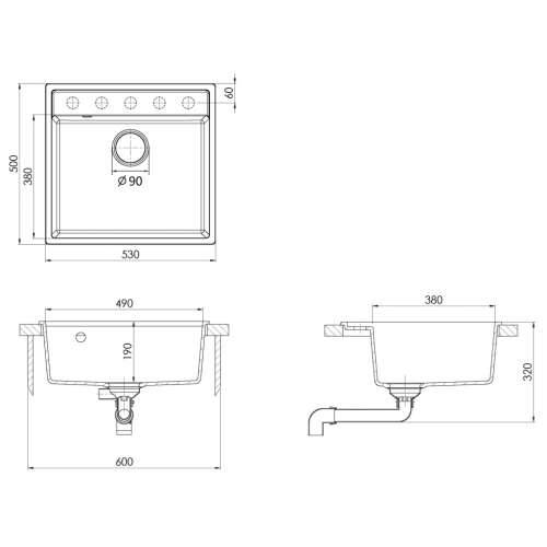 Kuhinjski sudoper s otvorom protiv prelijevanja sivi granitni - Siva 530 x 500 x 203 mm Cijena