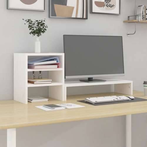Stalak za monitor bijeli 81 x 20 x 30 cm od masivne borovine - Bijela Cijena