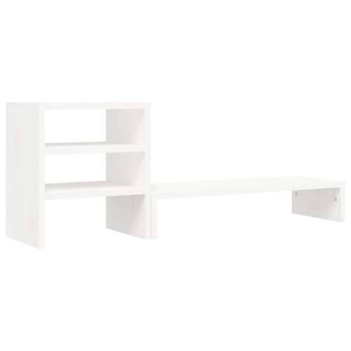Stalak za monitor bijeli 81 x 20 x 30 cm od masivne borovine - Bijela Cijena