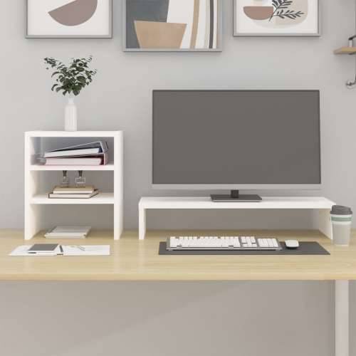 Stalak za monitor bijeli 81 x 20 x 30 cm od masivne borovine - Bijela Cijena